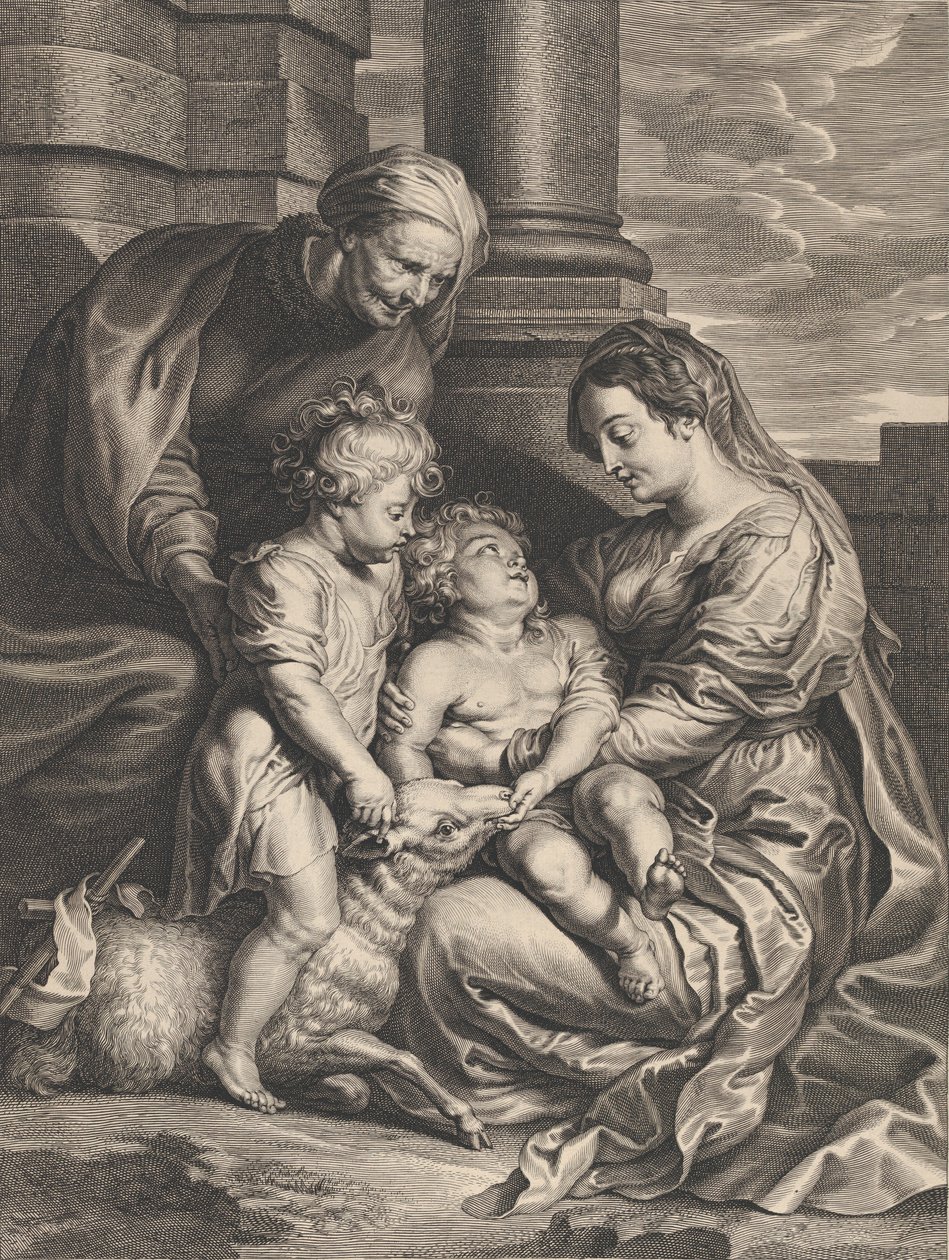 Dziewica i Dzieciątko Jezus ze św. Anną i św. Janem Chrzcicielem, ca. 1640-59.. autorstwa Boetius Adams Bolswert