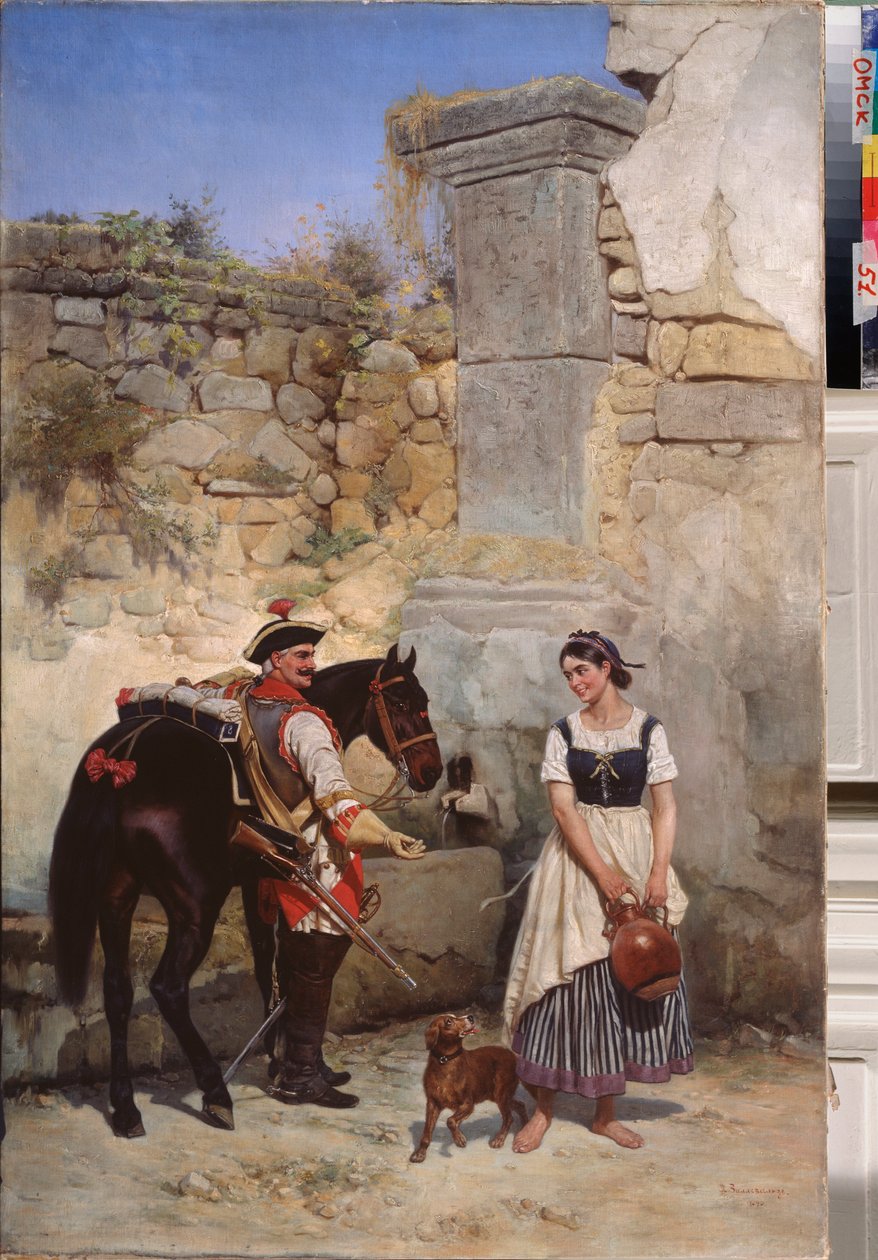Scena przy studni - obraz Gottfrieda (Bogdana Pavlovicha) Willewalde (1818-1903), olej na płótnie autorstwa Bogdan Willewalde