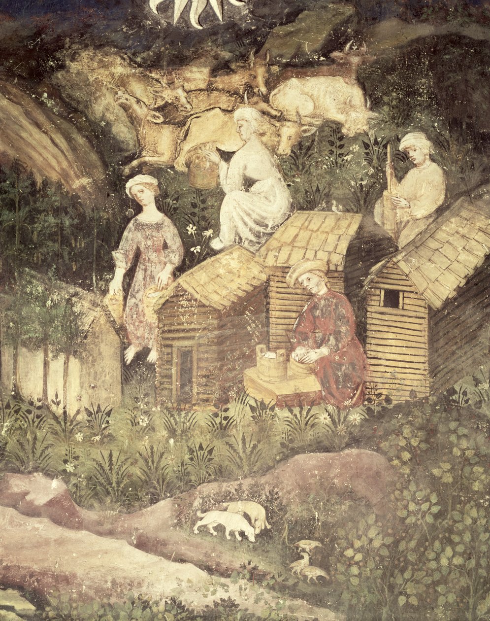 Miesiąc czerwiec, szczegół zbierania miodu, ok. 1400 autorstwa Bohemian School