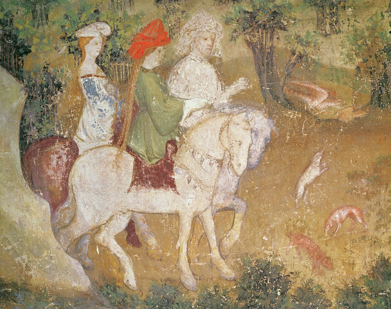Miesiąc wrzesień, szczegóły wyjazdu na polowanie, ok. 1400 autorstwa Bohemian School