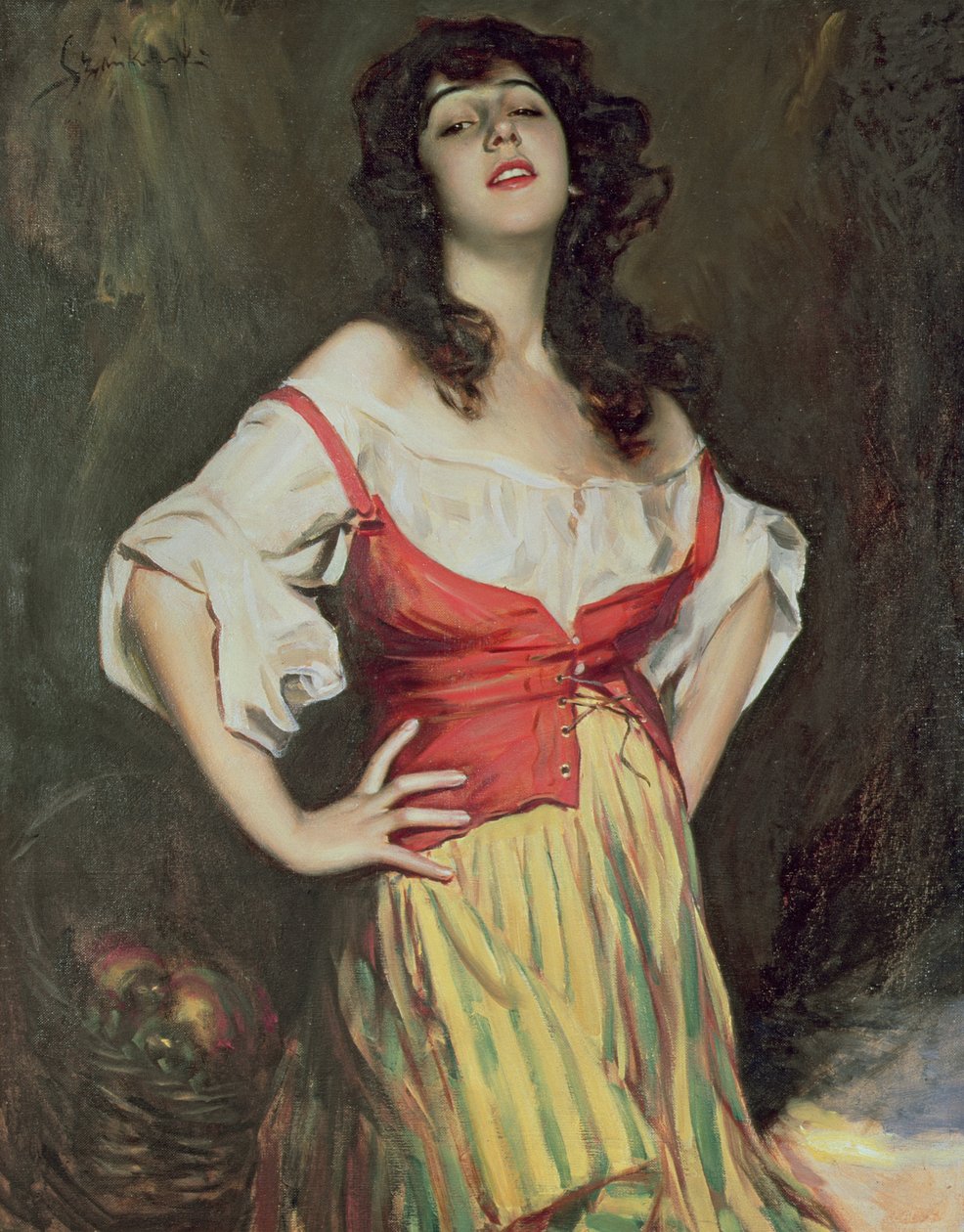 Dziewczyna z koszykiem, ok. 1910 (olej na płótnie) autorstwa Boleslaw Szankowski