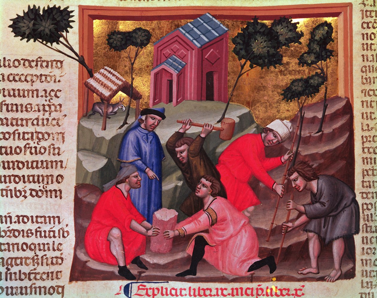 Frezy do marmuru i łamacze kamieni, z rękopisu „Justianian Institutiones Feodorum et Alia Codex”, ok. 1300 (welum) autorstwa Bolognese School