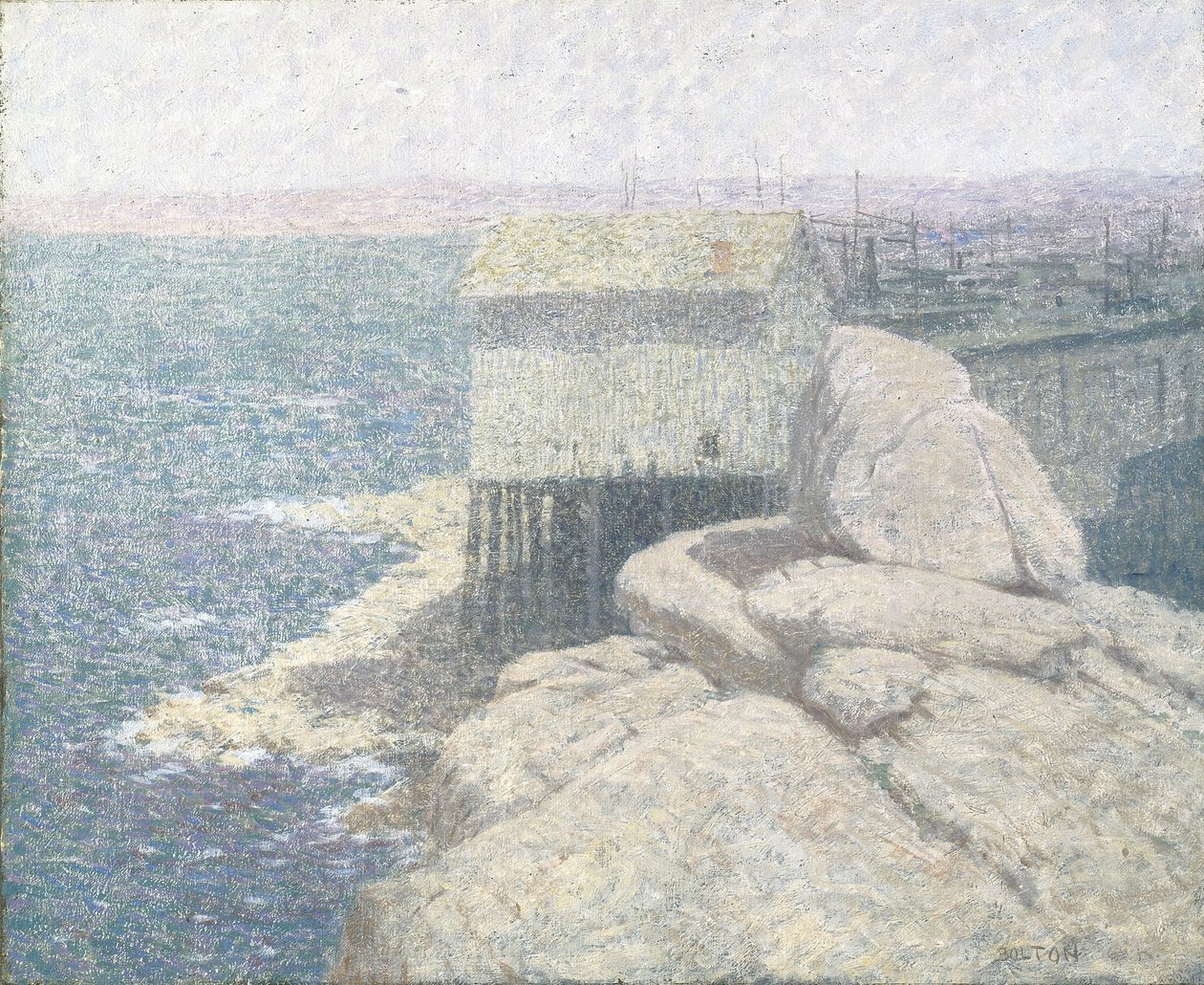 Chińska wioska rybacka, Monterey Bay, Kalifornia (olej na płótnie) autorstwa Bolton Coit Brown