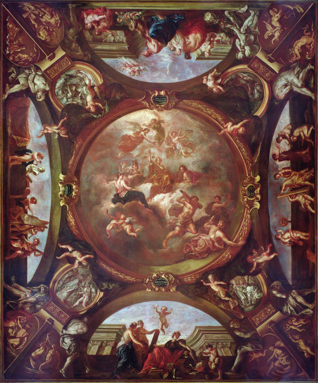 Sprawiedliwość zapewnia pokój i chroni sztukę, studium dla stropu Drugiej Izby Petycji Parlamentu Paryskiego, 1688 r. autorstwa Bon de Boulogne