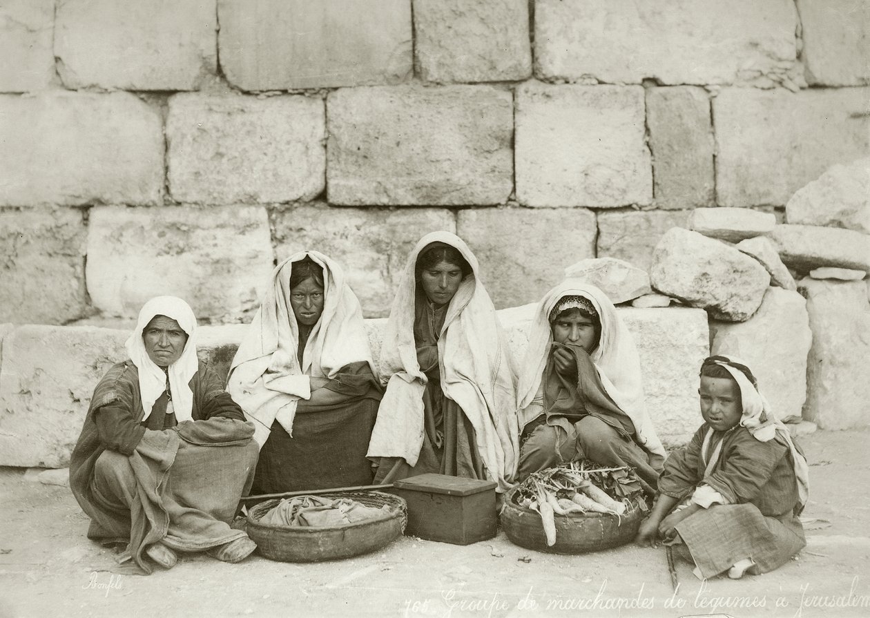 Grupa fellachów na końcu targu, ok. 1867-98 autorstwa Bonfils Studio