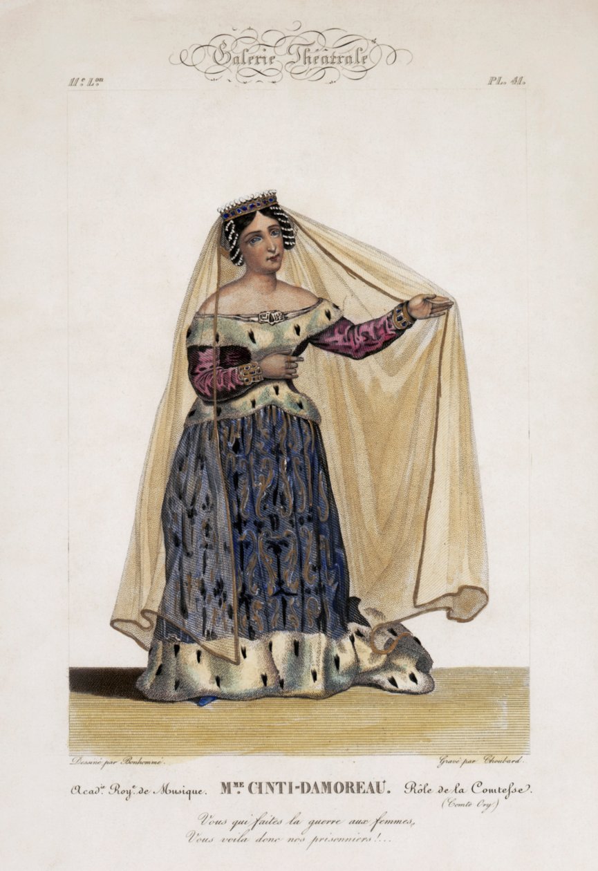 Laure Cinti-Damoreau, francuski sopran, jako La Comtesse w operze Comte Ory Gioacchino Rossiniego w Académie Royale de Musique autorstwa Bonhommé Bonhommé