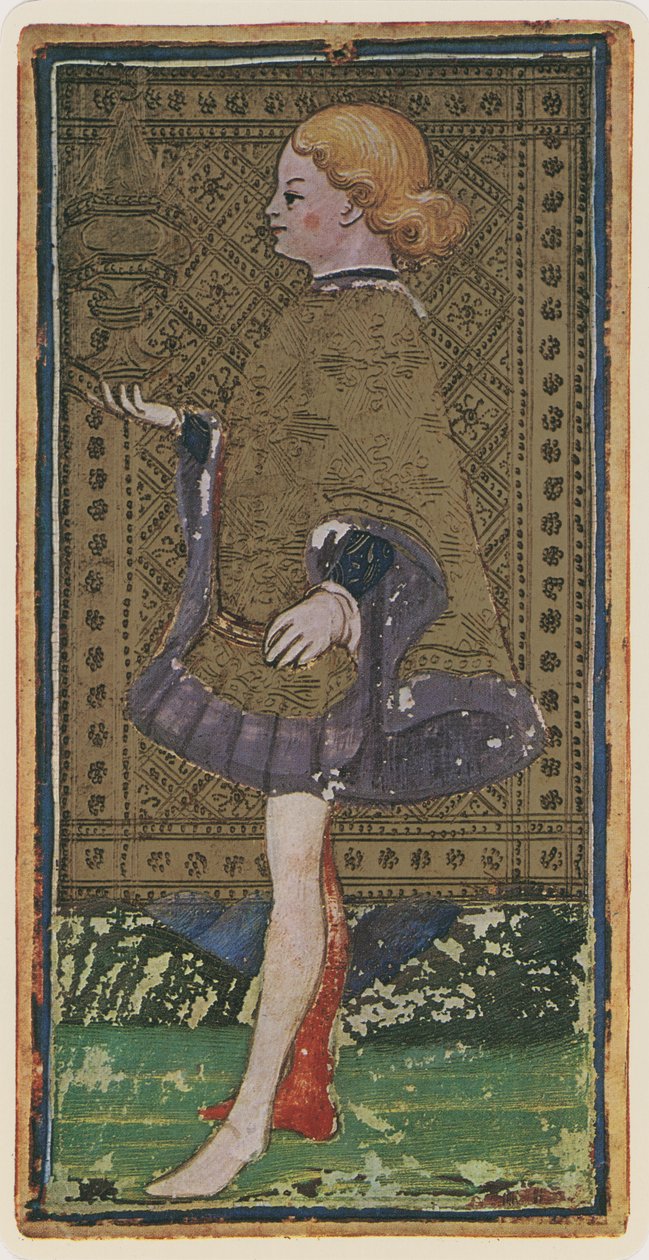 Walet Pucharów, faksymile karty tarota z talii „Visconti”, 1441-47 autorstwa Bonifacio Bembo