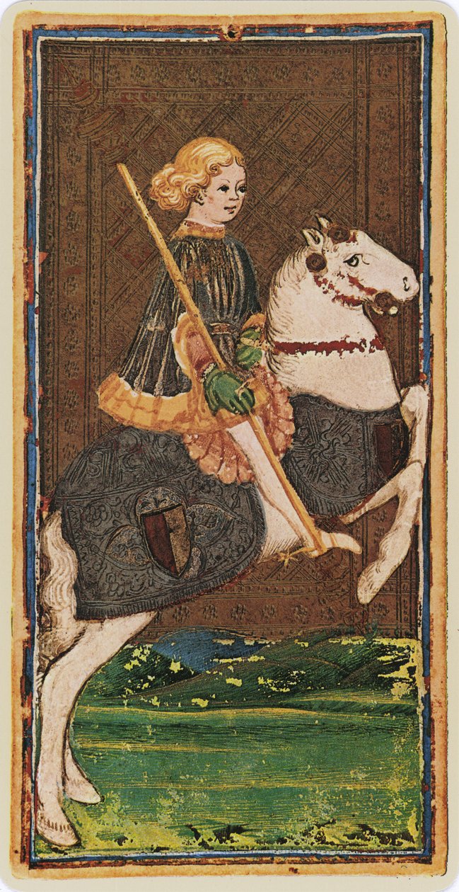 Rycerz Buław, faksymile karty tarota z talii „Visconti”, 1441-47 autorstwa Bonifacio Bembo