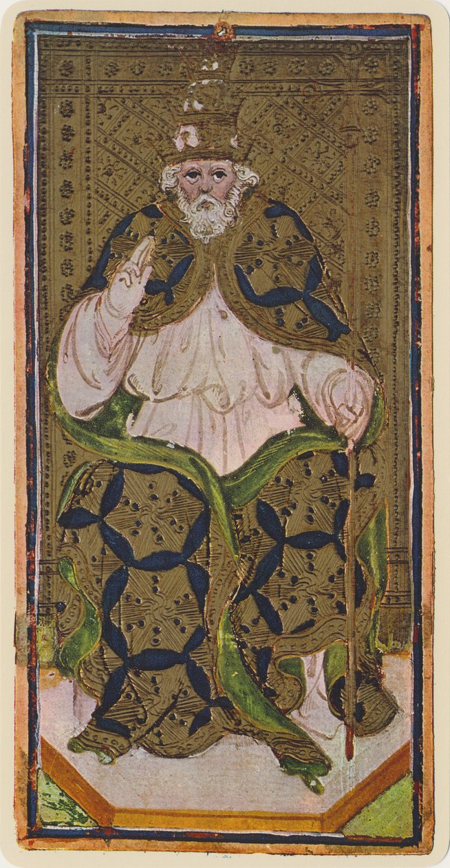 Papież, fascimile karty tarota z talii Visconti, 1441-47 autorstwa Bonifacio Bembo