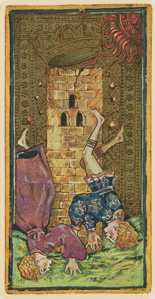 Wieża, faksymile karty tarota z talii „Visconti”, 1441-47 autorstwa Bonifacio Bembo