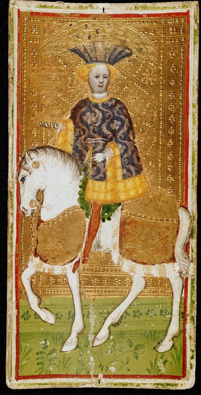 Rycerz Pucharów. Karta tarota, 1441-1444. autorstwa Bonifacio Bembo