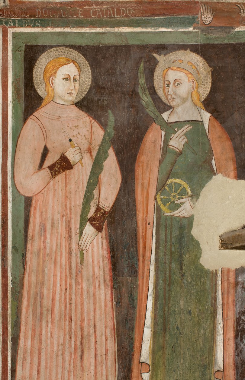 Transept Północny, Ołtarz św. Michała Archanioła, Za ołtarzem freski Bonifacio Bembo, św. Akwiliny i św. Katarzyny Aleksandryjskiej autorstwa Bonifacio Bembo
