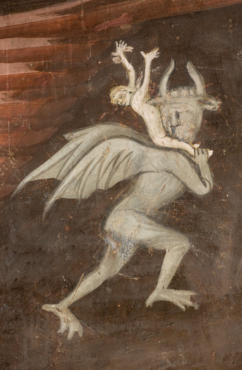 Północny Transept, Ołtarz św. Michała Archanioła, Za ołtarzem freski Bonifacego Bembo, Archanioł Michał z Wagą wypędzającą Zło, Szczegół Złośliwy autorstwa Bonifacio Bembo