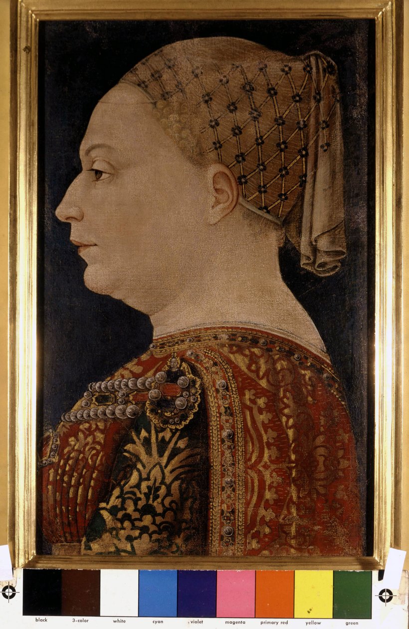 Portret Bianki Marii Visconti, żony Francesco Sforzy (1401-1466) autorstwa Bonofacio Bembo około 1470 r. Pinacoteca di Brera, Mediolan. autorstwa Bonifacio Bembo