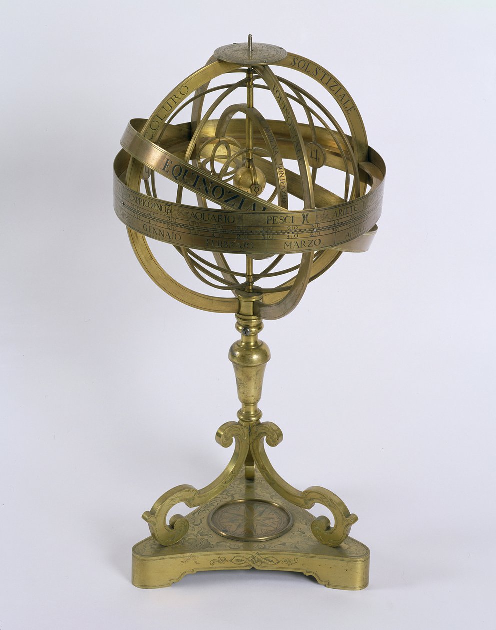 Sfera armilarna systemu kopernikańskiego, 1764 (brąz) autorstwa Bonifazio Borsari