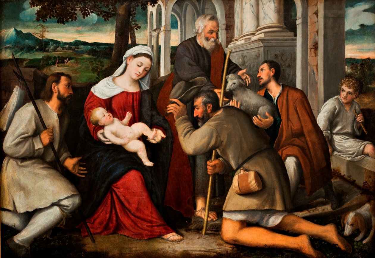 Adoracja pasterzy (olej na płótnie) autorstwa Bonifazio Veronese