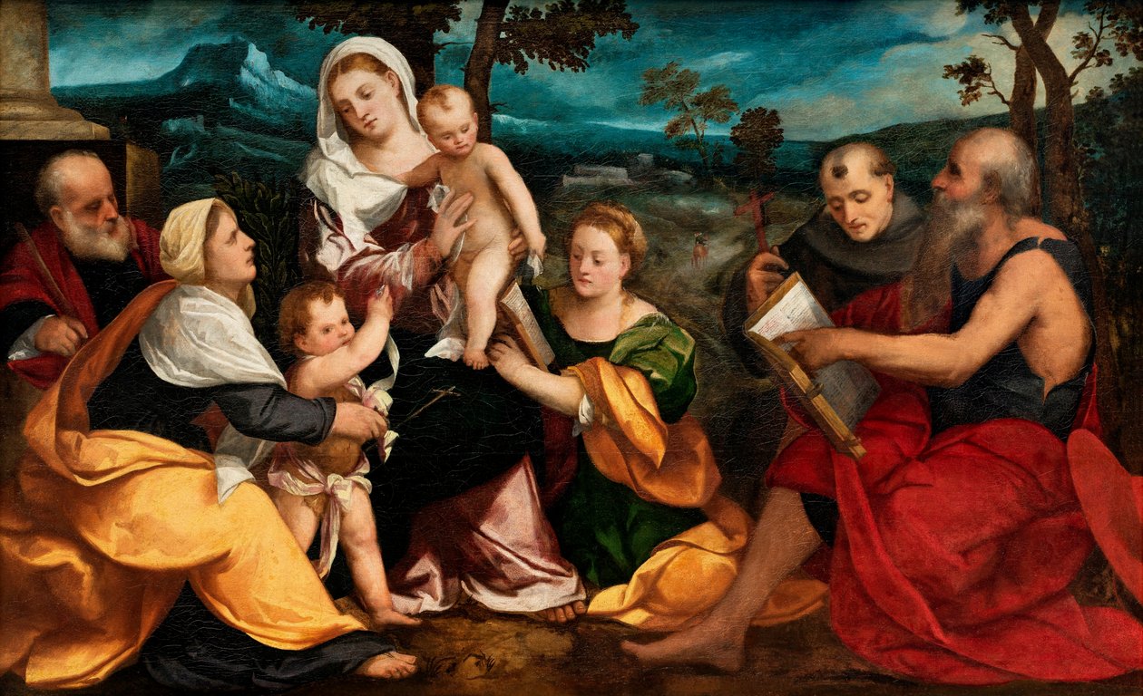 Święta Rodzina w otoczeniu świętych, ok. 1530 (olej na płycie) autorstwa Bonifazio Veronese