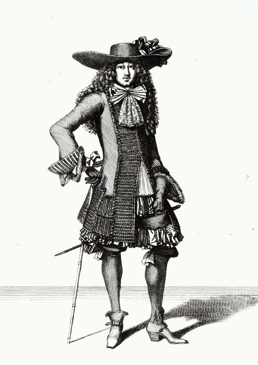 Letnia sukienka z mieczem, 1675 (bw print) autorstwa Nicolas Bonnart