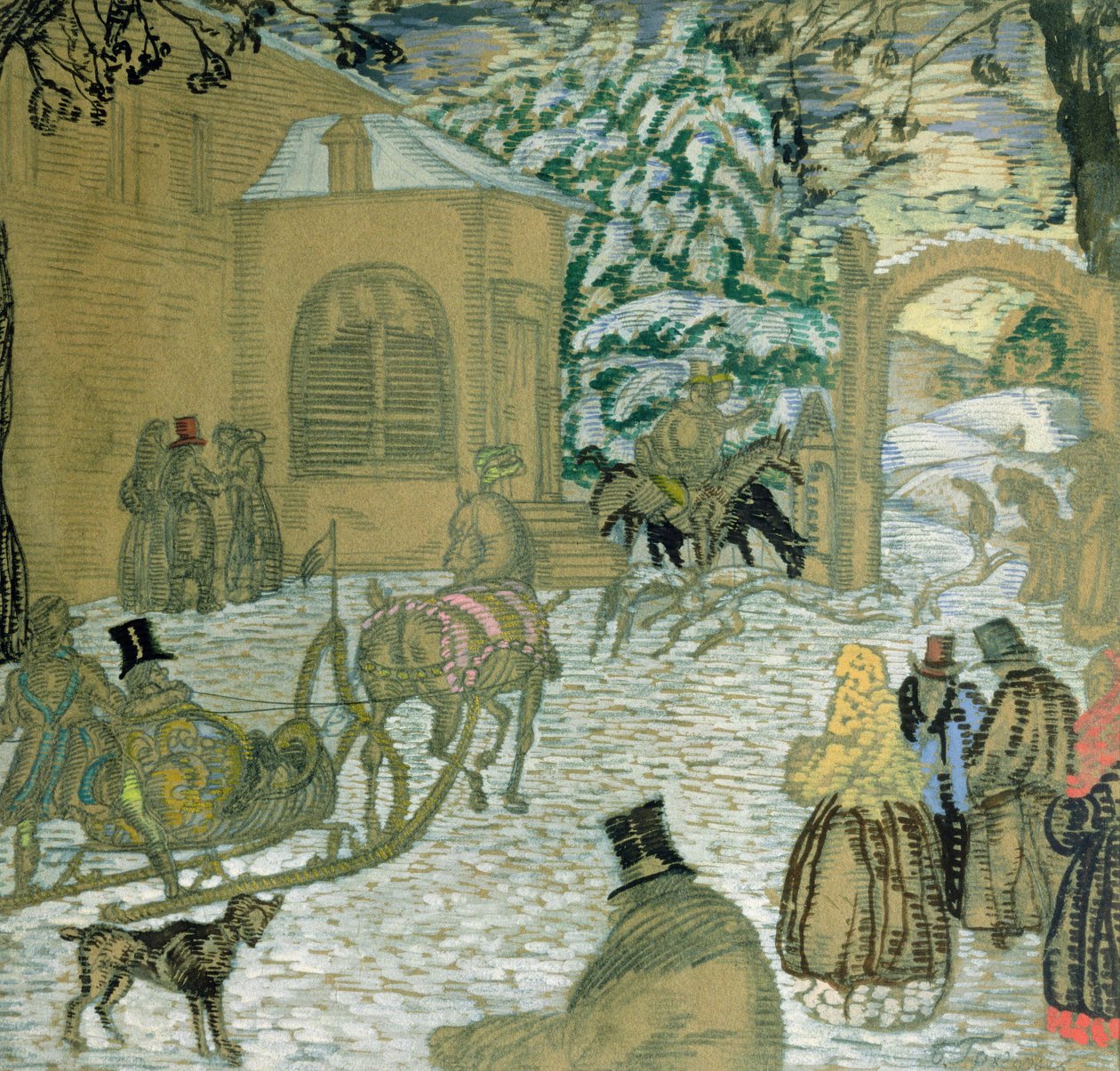 Ilustracja do „Dubrowskiego”, Aleksandra Puszkina (1799-1837), 1912 (ołówek i gwasz na papierze) autorstwa Boris Dmitrievich Grigoriev