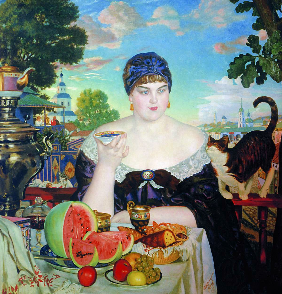 Herbatka żon kupców autorstwa Boris Mikhailovich Kustodiev