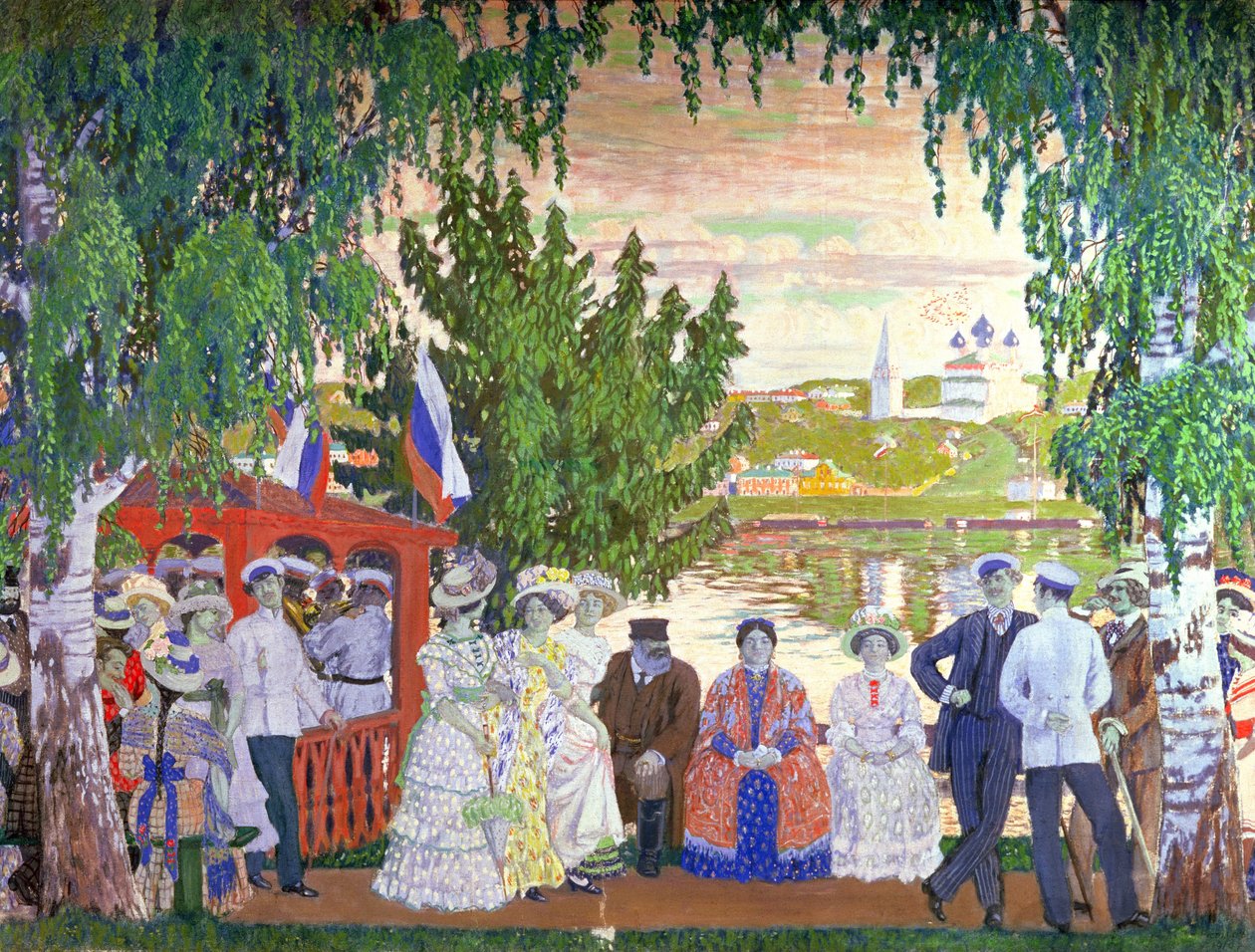 Świąteczne spotkanie, 1910 autorstwa Boris Mikhailovich Kustodiev
