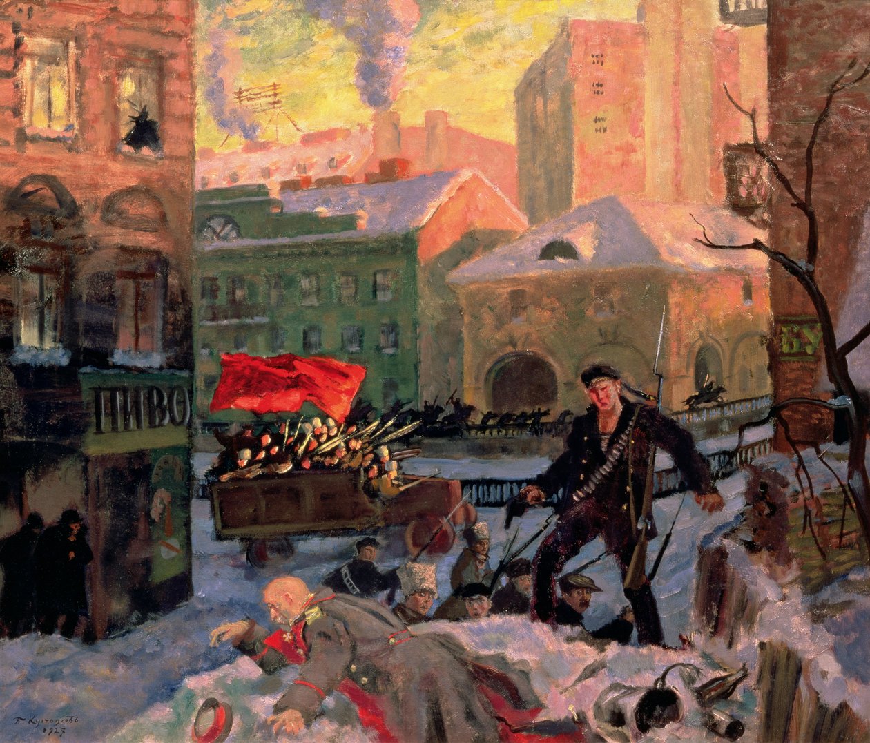 Październik 1917 w Piotrogrodzie autorstwa Boris Mikhailovich Kustodiev