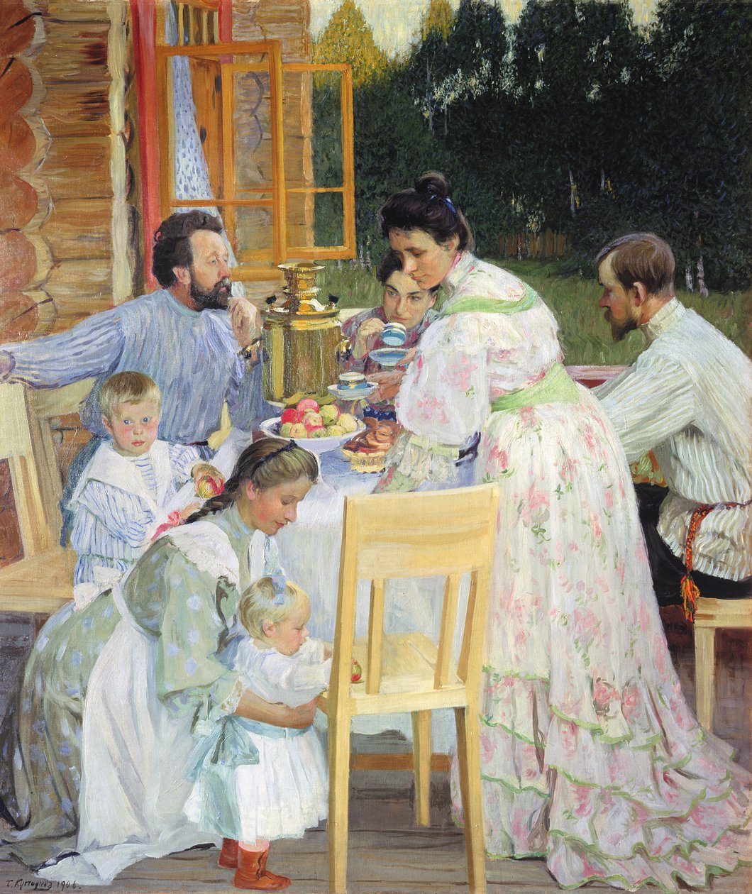Na tarasie, 1906 autorstwa Boris Mikhailovich Kustodiev
