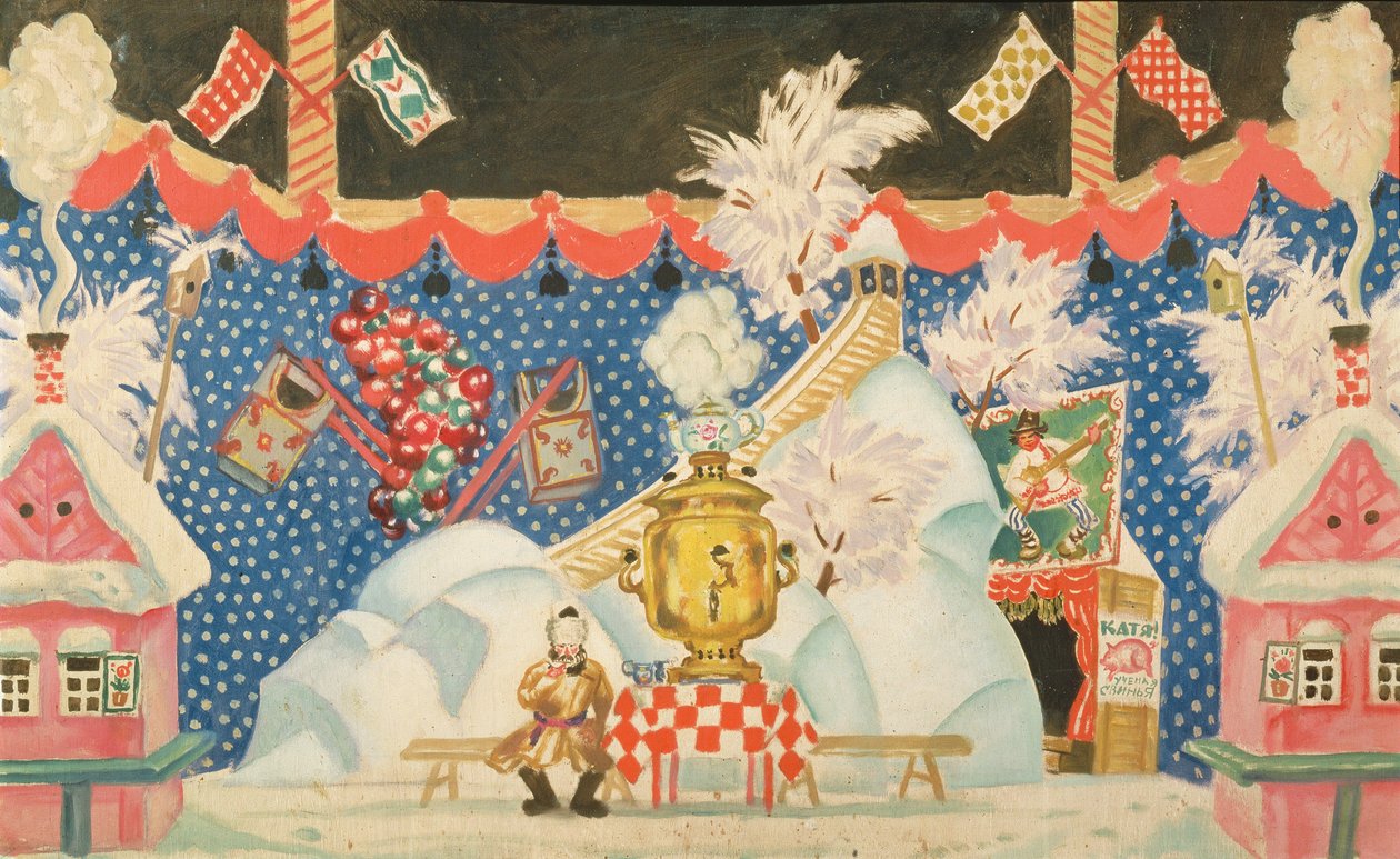 Widok w Tule, szkic do sztuki E. Zamiatina „Pchła”, 1925-26 autorstwa Boris Mikhailovich Kustodiev