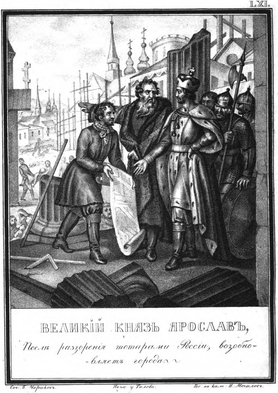Rekonstrukcja miast Jarosława II z Ilustrowanego Karamzina, 1836 autorstwa Boris Artemyevich Chorikov