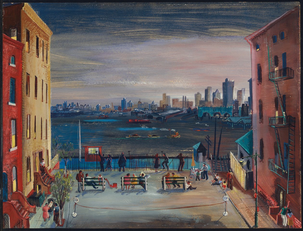 Brooklyn Heights, ok. 1935 (zestaw z gwaszem na papierze) autorstwa Boris Dmitrievich Grigoriev