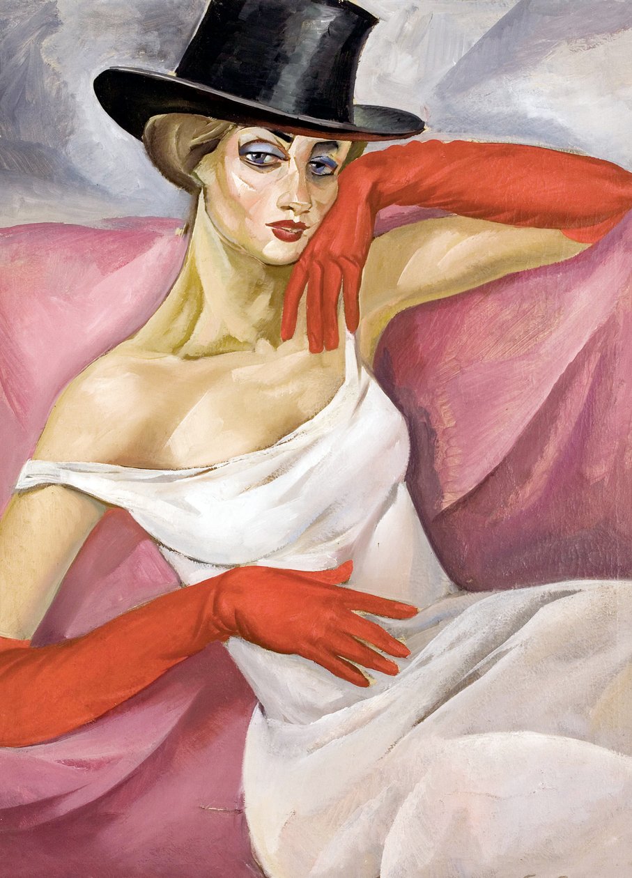 Dama w cylindrze - Obraz Borysa Dmitrijewicza Grigoriewa (1886-1939), olej na płótnie (81,3x61,6 cm) - Kolekcja prywatna autorstwa Boris Dmitrievich Grigoriev
