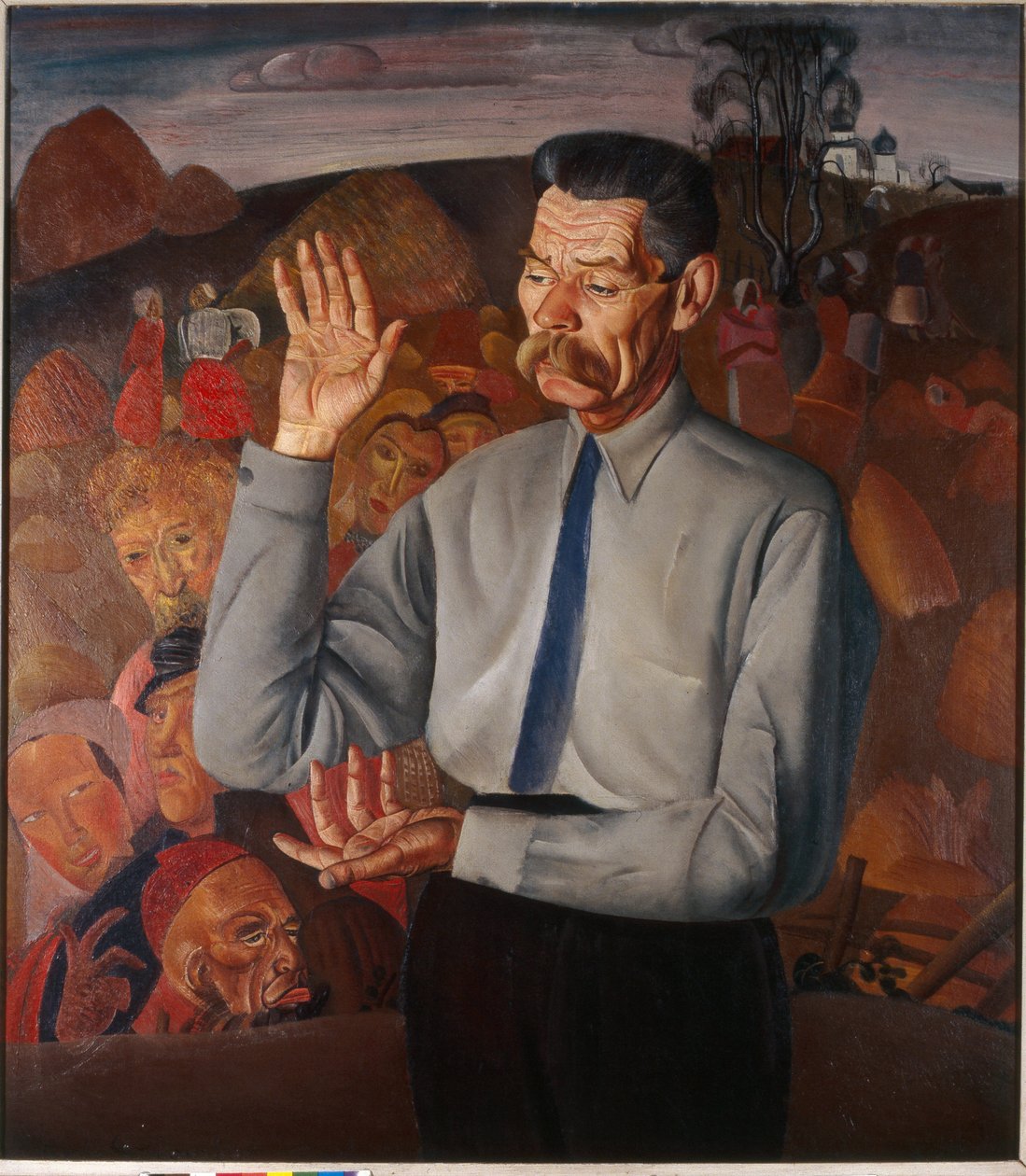 Portret pisarza Maxima Gorkiego (1868-1939) - Obraz Borisa Dmitrievicha Grigorieva (1886-1939), olej na płótnie autorstwa Boris Dmitrievich Grigoriev