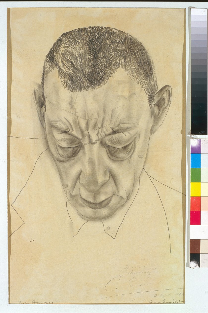 Portret kompozytora Siergieja (Sergieja) Rachmaninowa (Serge Rachmaninow lub Rachmaninow) (1873-1943) - Dzieło Borysa Dmitrijewicza Grigoriewa (1886-1939), ołówek na papierze (48x29 cm) autorstwa Boris Dmitrievich Grigoriev