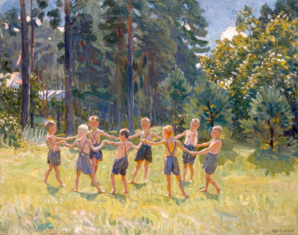 Rzędy pasków na polanie w pobliżu daczy autorstwa Boris Jeremejewitsch Wladimirski