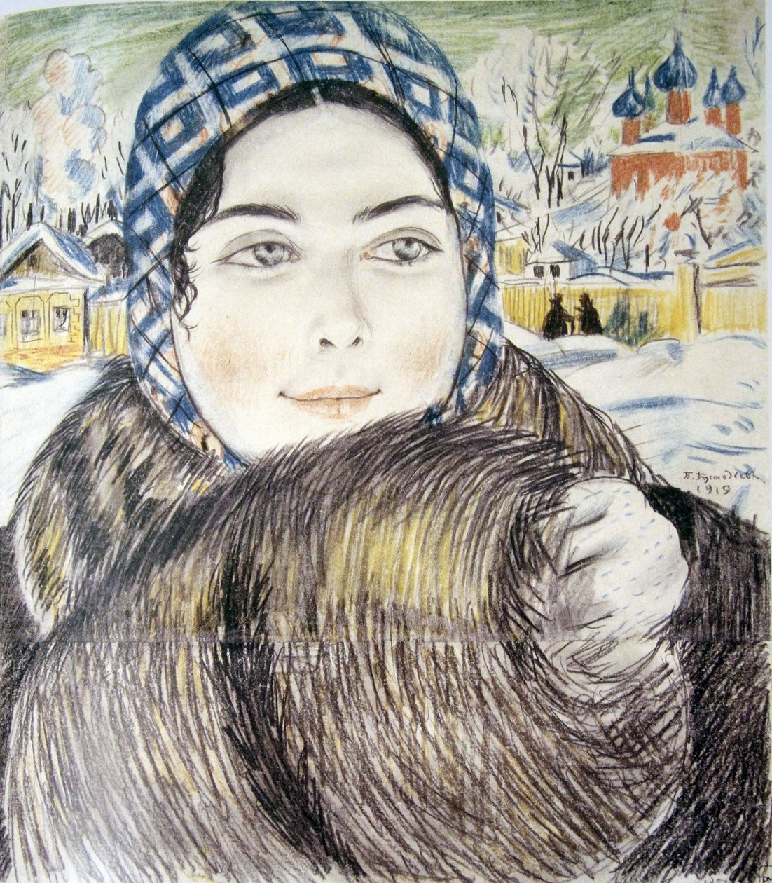 Żona młodego kupca w kraciastym szaliku par Kustodiev, Boris Michajłowicz (1878-1927) autorstwa Boris Mikhailovich Kustodiev