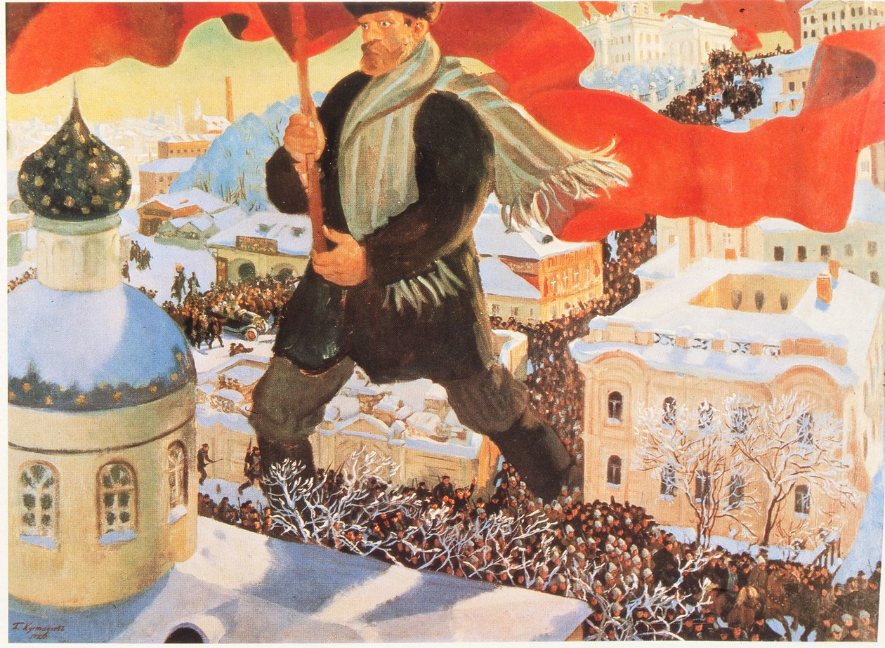 Bolszewik, według obrazu Borysa Kustodiewa, Rosja (litografia) autorstwa Boris Mikhailovich Kustodiev