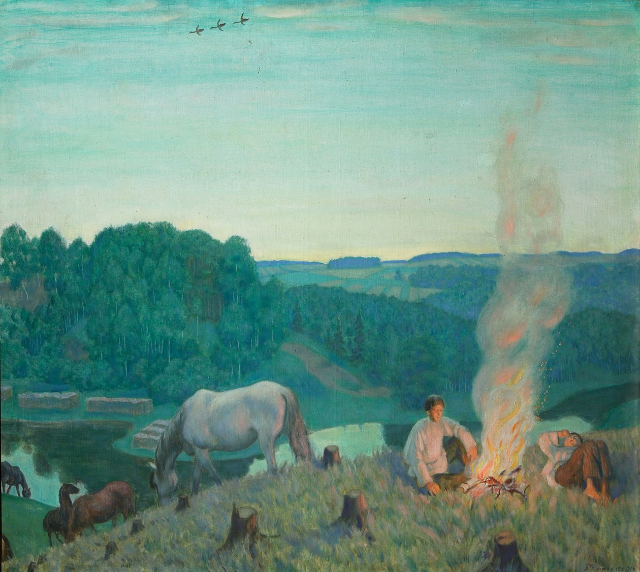 Ognisko, 1916 autorstwa Boris Mikhailovich Kustodiev