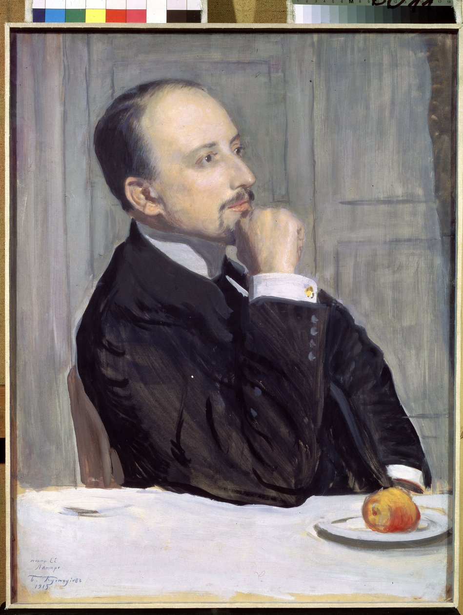 Portret artysty Evgeny Evgenyevich Lanceray (Eugene Lancere) (1875-1946) (Portret artysty E. Lanceray). Praca Borisa Michaylovicha Kustodieva (Kustodiev) (1878-1927), tempera na tekturze autorstwa Boris Mikhailovich Kustodiev
