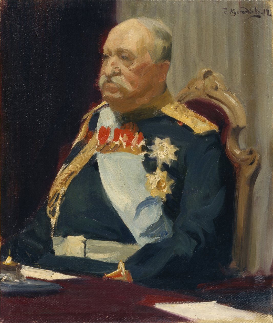 Portret hrabiego Aleksieja Ignatjewa, członka Rady Państwa, ministra spraw wewnętrznych, 1902 autorstwa Boris Mikhailovich Kustodiev