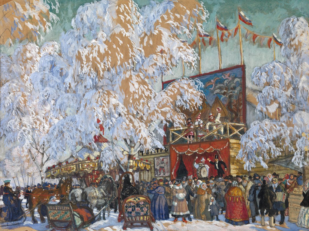 Kabiny wystawowe, 1917 autorstwa Boris Mikhailovich Kustodiev