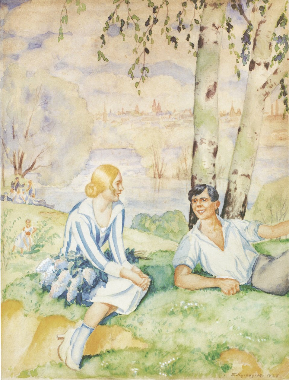 Wiosna nad rzeką, 1927 autorstwa Boris Mikhailovich Kustodiev