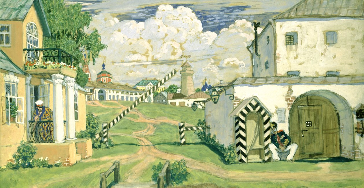 Scenografia do sztuki Aleksandra Ostrowskiego „Ogniste serce”, 1911 (gwasz i tempera na tekturze) autorstwa Boris Mikhailovich Kustodiev