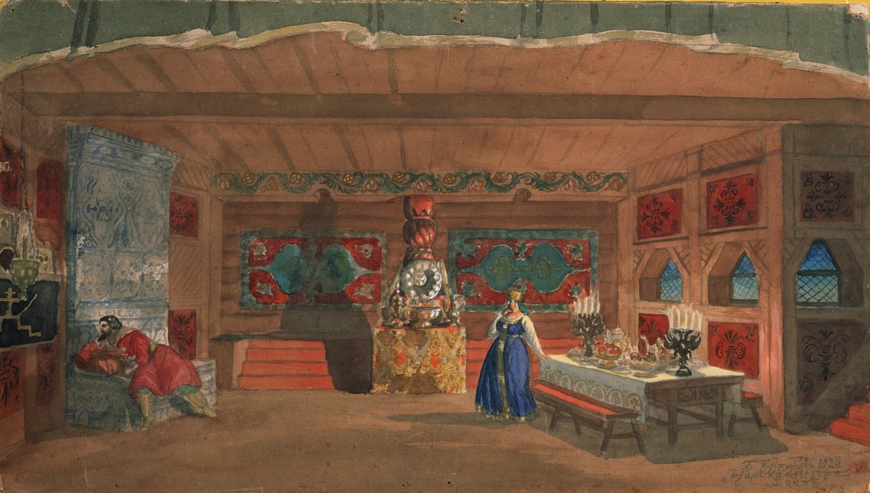 Scenografia do opery Carska panna młoda N. Rimskiego-Korsakowa, 1920 autorstwa Boris Mikhailovich Kustodiev