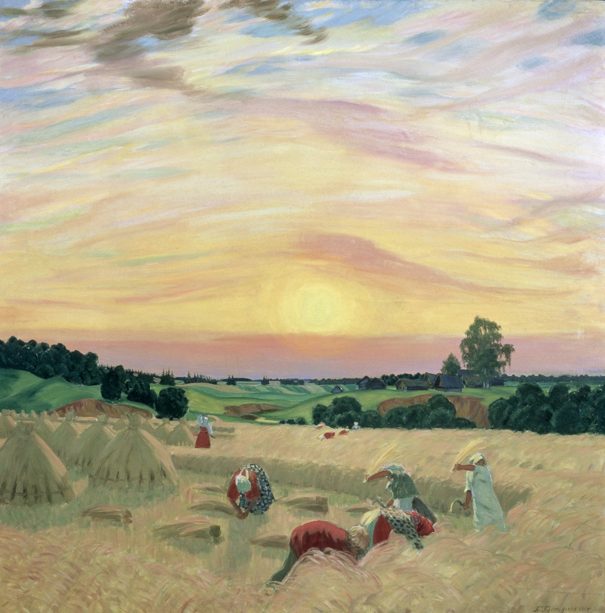 Żniwa, 1914 autorstwa Boris Mikhailovich Kustodiev