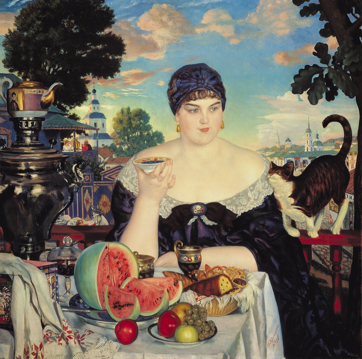 Żona kupca w herbacie autorstwa Boris Mikhailovich Kustodiev