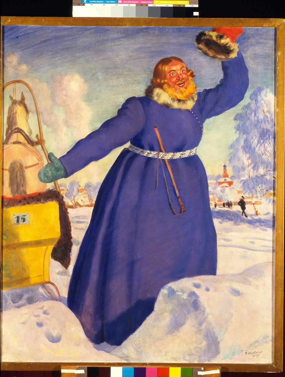 Lekkomyślny woźnica. Praca Borisa Michaylovicha Kustodieva (Koustodiev) (1878-1927), akwarela na papierze autorstwa Boris Mikhailovich Kustodiev