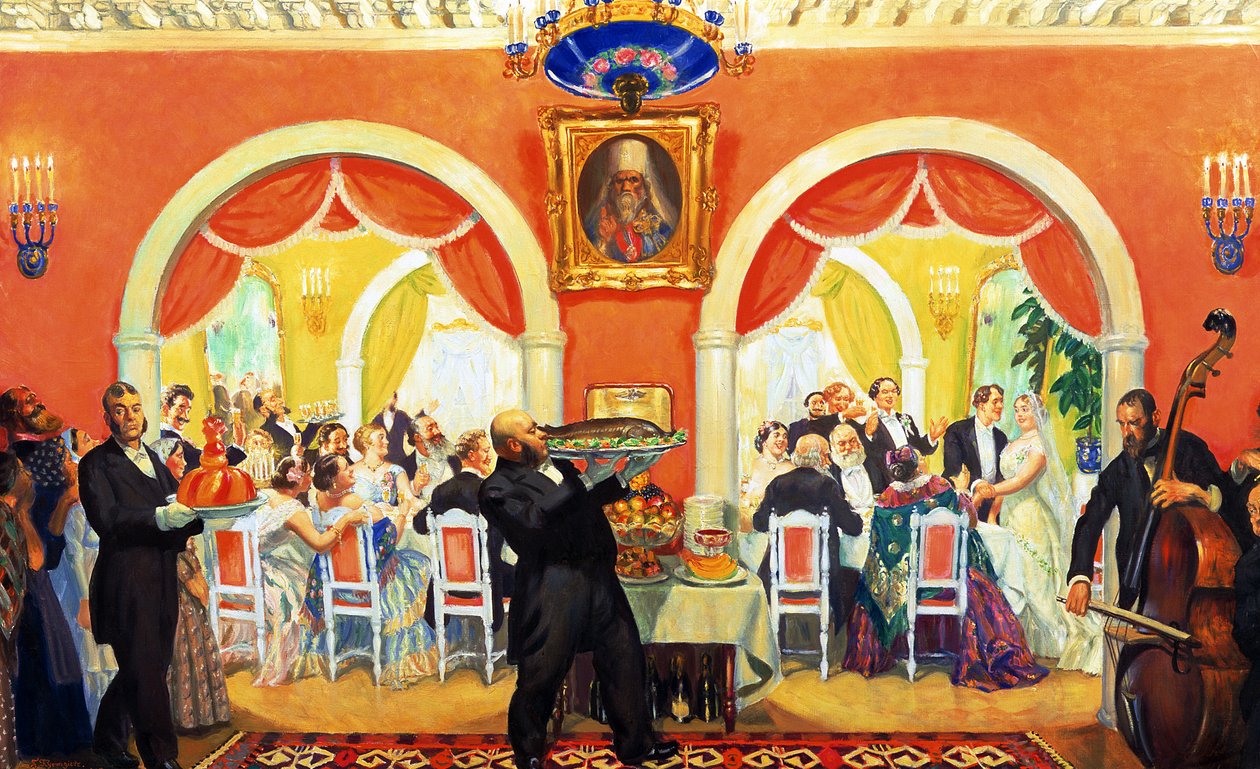 Weselna uczta autorstwa Boris Mikhailovich Kustodiev