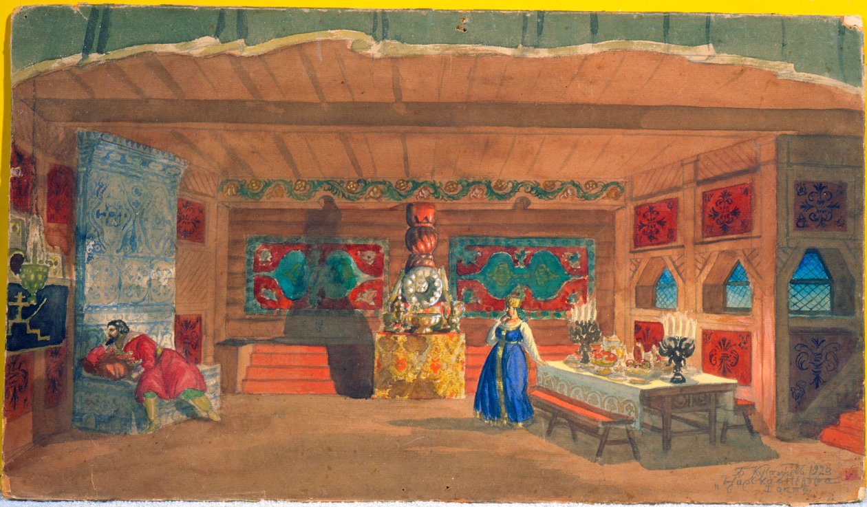 Scenografia do opery Carska panna młoda Nikołaja Rimskiego-Korsakowa, 1920 autorstwa Boris Mikhailovich Kustodiev