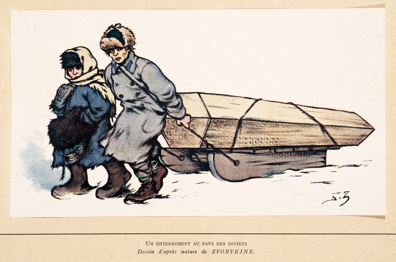 Pogrzeb w Rosji, z Histoire des Soviets, wyd. 1922 (kolor lito) autorstwa Boris Vasilievich Zvorykin