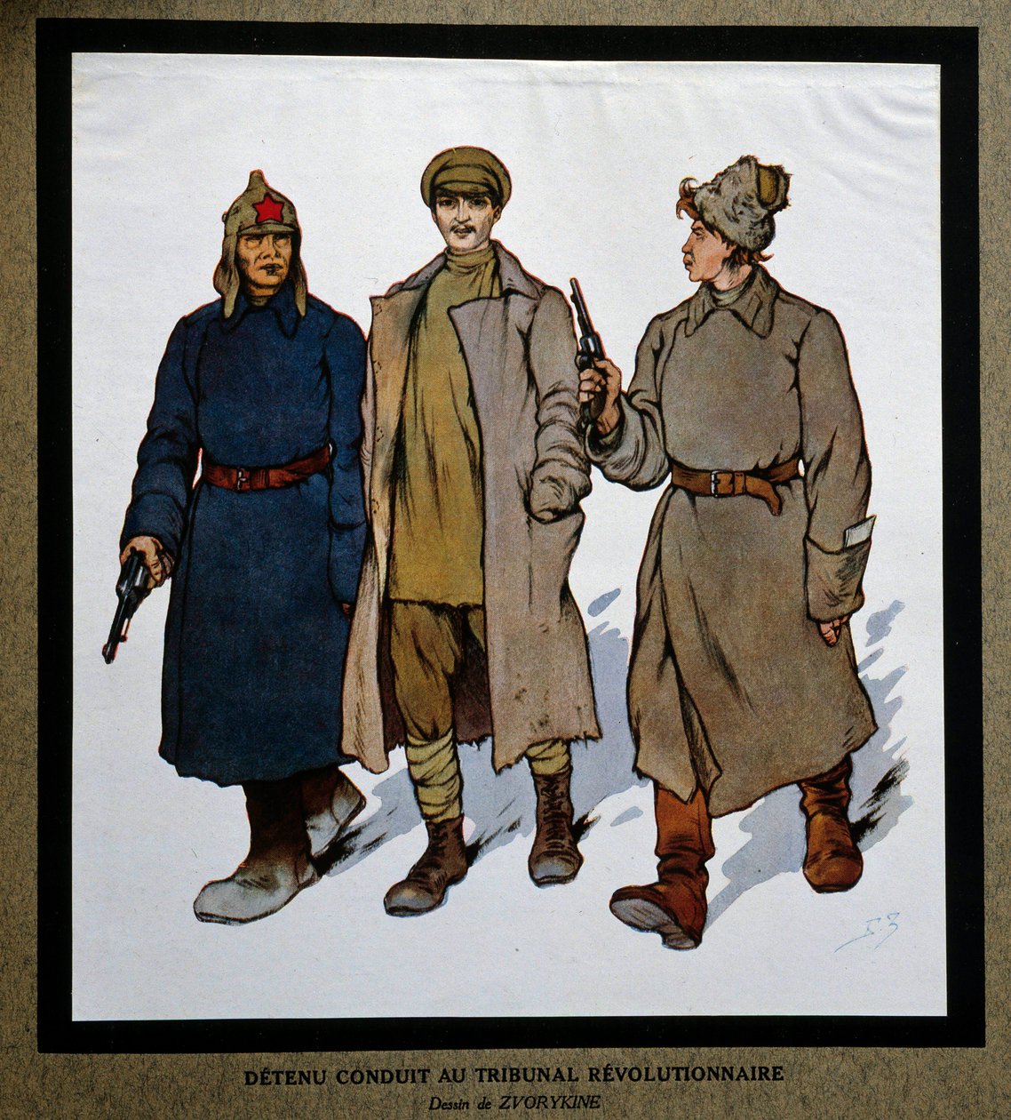 Rosja po rewolucji 1917 r.: „Detenu wniesione do Trybunału Rewolucyjnego”. Rysunek Borisa Zvorykina (1872-1935). Instytut Historii Społecznej, Montreuil autorstwa Boris Vasilievich Zvorykin